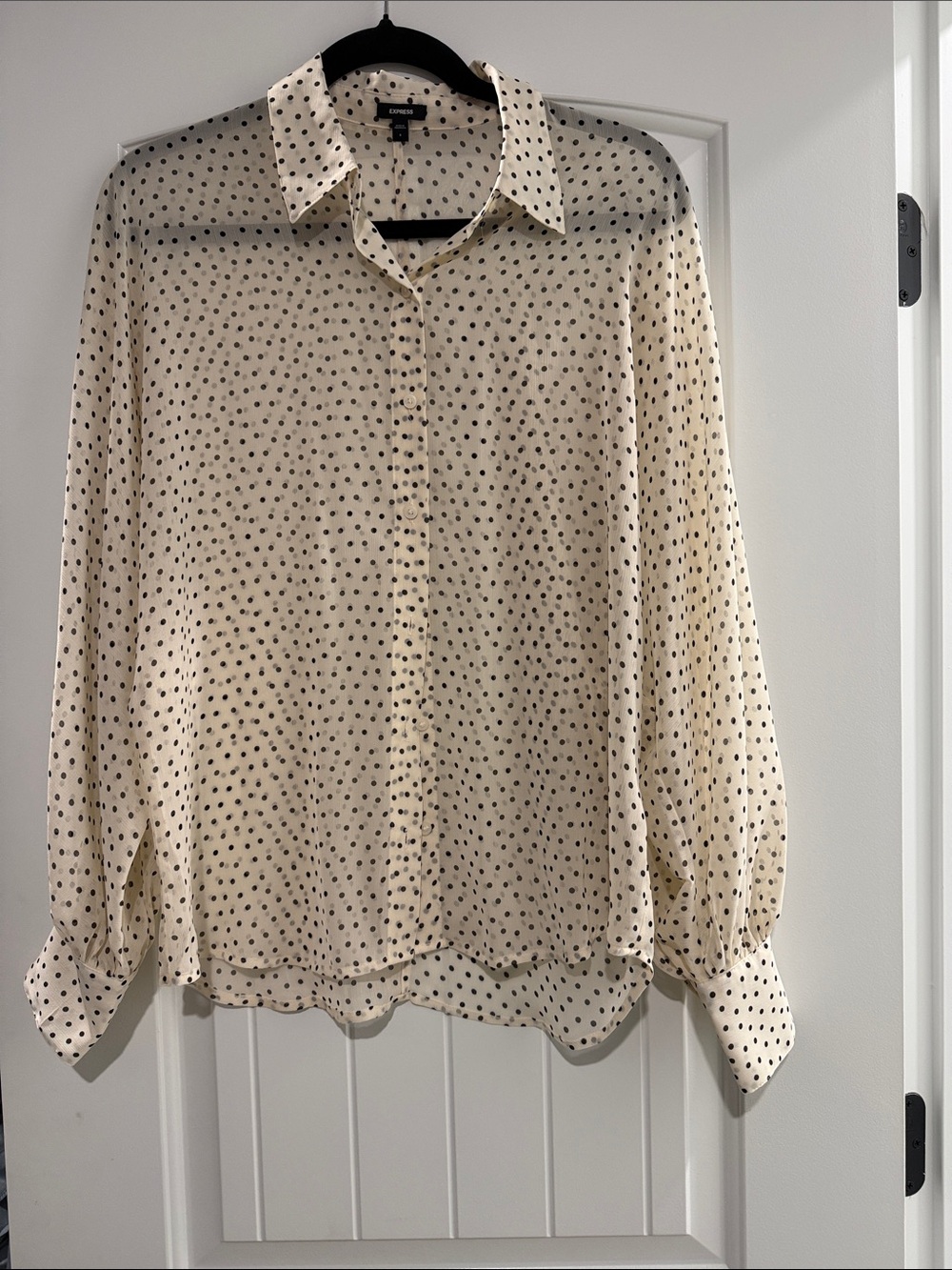 Express Ivory Button-Down Polka Dot Sheer Blouse